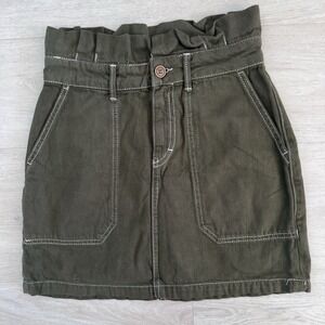 Free People Skirt Womens 4 Olive Green Paperbag Waist Denim Mini Boho